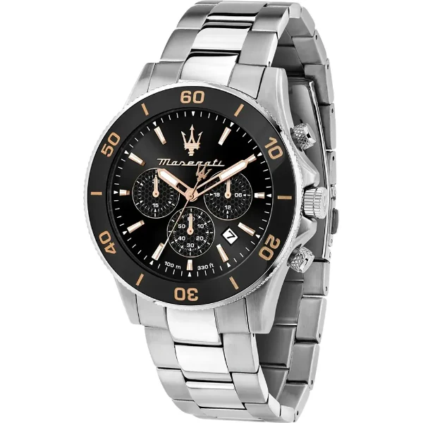 Maserati Traguardo Silver Stainless Steel Black Dial Quartz Watch for Gents - R8873600003