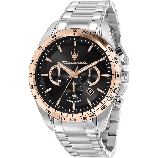 Maserati Traguardo Silver Stainless Steel Black Dial Quartz Watch for Gents - R8873612047