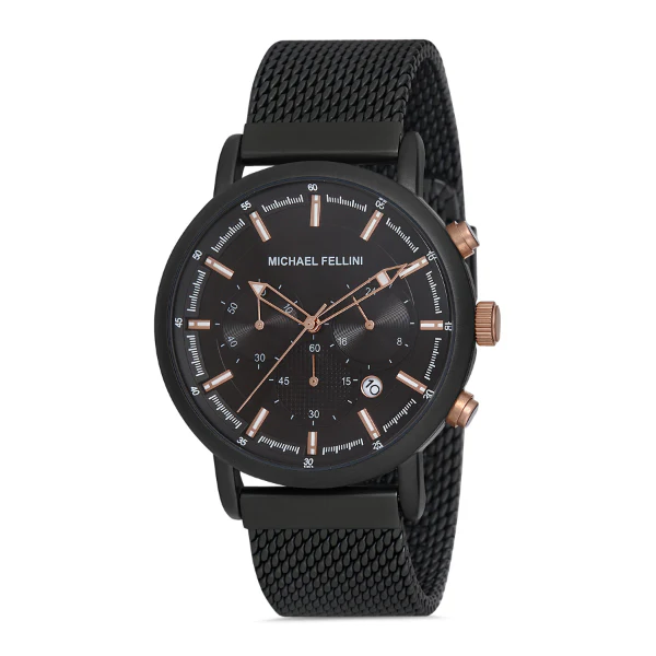 Michael Fellini Black Mesh Bracelet Black Dial Quartz Watch for Gents - MF2243-6