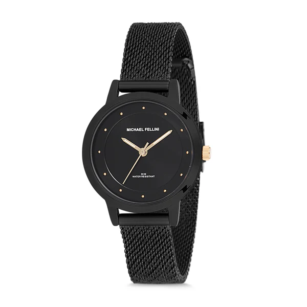 Michael Fellini Black Mesh Bracelet Black Dial Quartz Watch for Ladies - MF2168-7
