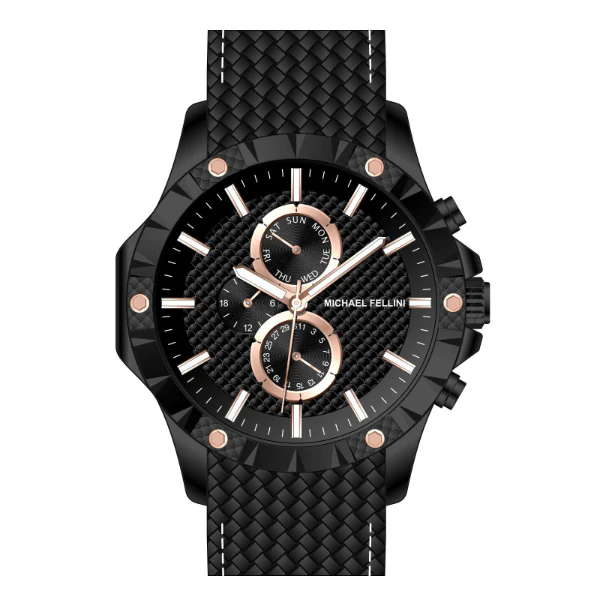 Michael Fellini Black Silicone Strap Black Dial Chronograph Quartz Watch for Gents - MF2365-07