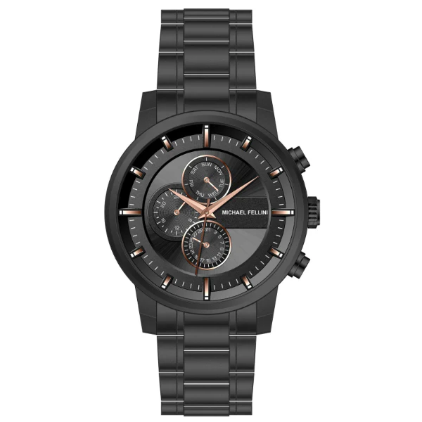 Michael Fellini Black Stainless Steel Black Dial Chronograph Quartz Watch for Gents - MF-2343-06