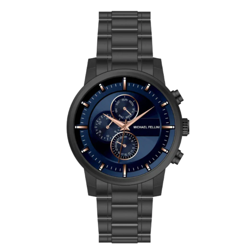 Michael Fellini Black Stainless Steel Green Dial Chronograph Quartz Watch for Gents - MF-2343-04