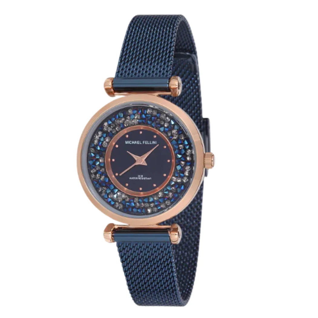 Michael Fellini Blue Mesh Bracelet Blue Dial Quartz Watch for Ladies - MF2234-4