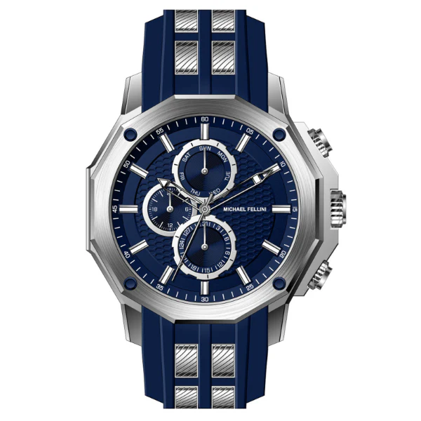 Michael Fellini Blue Silicone Strap Blue Dial Chronograph Quartz Watch for Gents - MF-2346-01