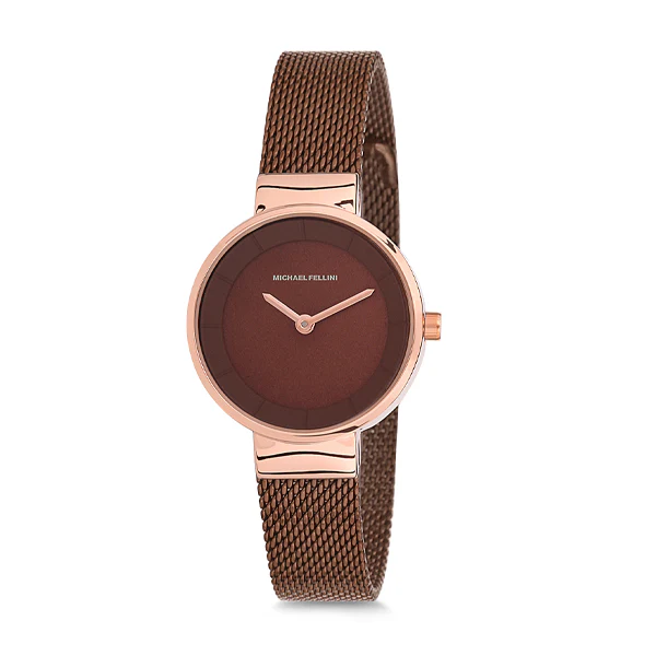 Michael Fellini Brown Mesh Bracelet Red Dial Quartz Watch for Ladies - MF1131-4