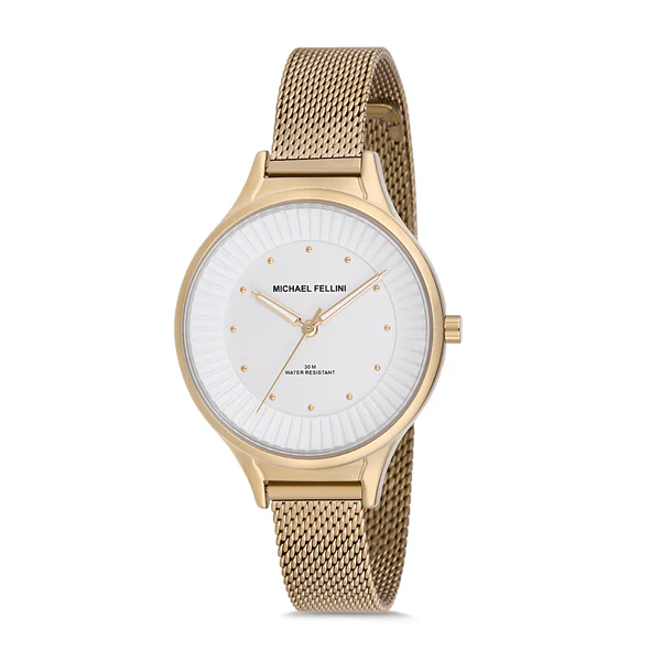 Michael Fellini Gold Mesh Bracelet Gold Dial Quartz Watch for Ladies - MF2195-2