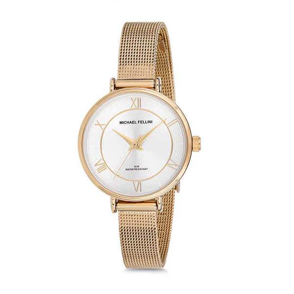 Michael Fellini Gold Mesh Bracelet Silver Dial Quartz Watch for Ladies - MF2109-2