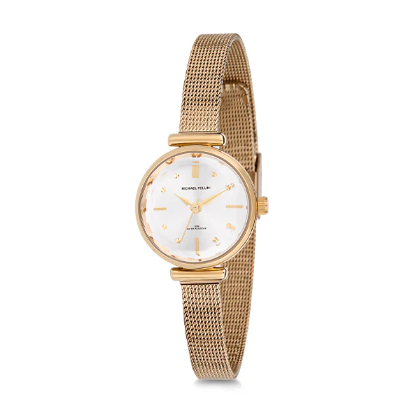 Michael Fellini Gold Mesh Bracelet Silver Dial Quartz Watch for Ladies - MF2110-2