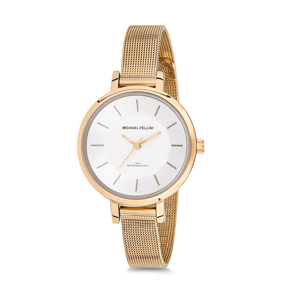 Michael Fellini Gold Mesh Bracelet Silver Dial Quartz Watch for Ladies - MF2118-2