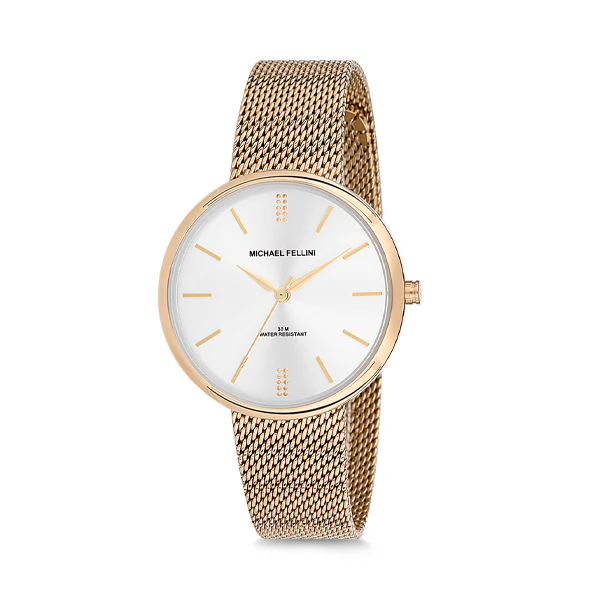 Michael Fellini Gold Mesh Bracelet Silver Dial Quartz Watch for Ladies - MF2125-2