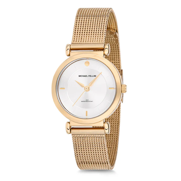 Michael Fellini Gold Mesh Bracelet Silver Dial Quartz Watch for Ladies - MF2130-2