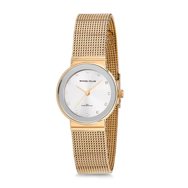 Michael Fellini Gold Mesh Bracelet Silver Dial Quartz Watch for Ladies - MF2135-2