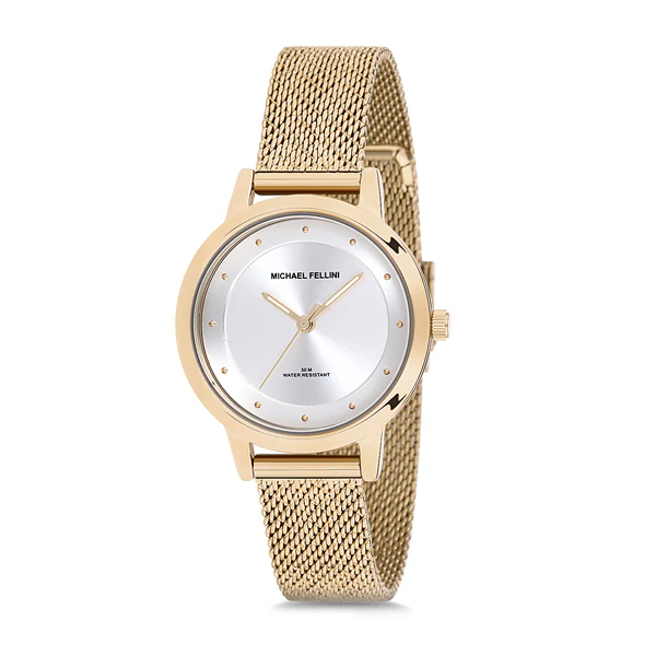Michael Fellini Gold Mesh Bracelet Silver Dial Quartz Watch for Ladies - MF2168-3