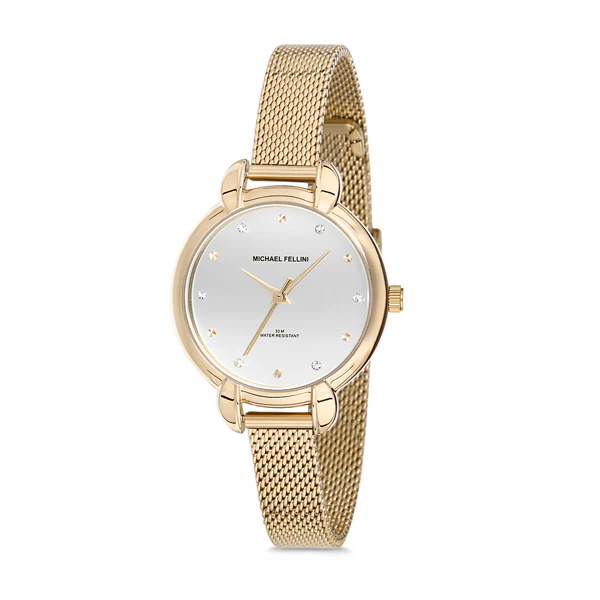 Michael Fellini Gold Mesh Bracelet Silver Dial Quartz Watch for Ladies - MF2170-2