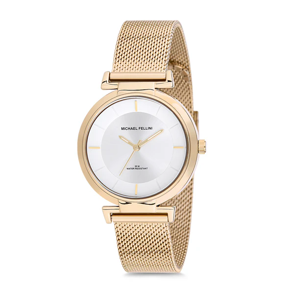 Michael Fellini Gold Mesh Bracelet Silver Dial Quartz Watch for Ladies - MF2182-2