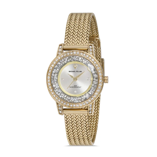 Michael Fellini Gold Mesh Bracelet Silver Dial Quartz Watch for Ladies - MF2254-3
