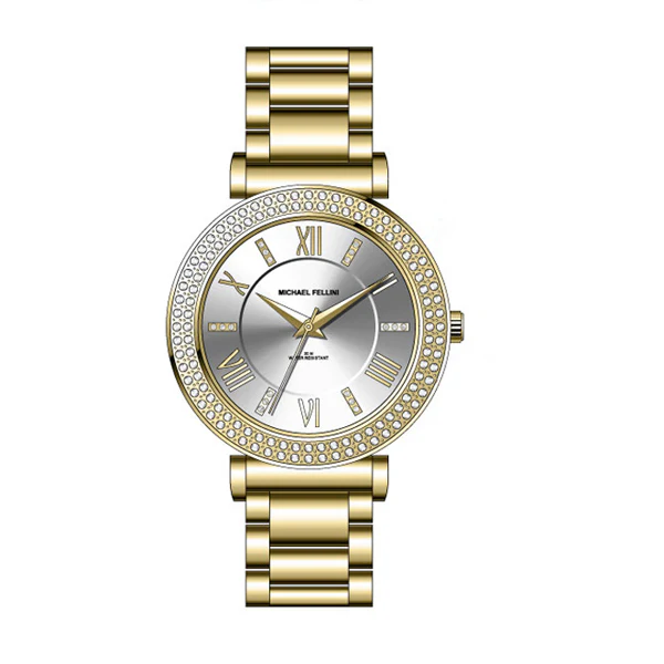 Michael Fellini Gold Stainless Steel Silver Dial Quartz Watch for Ladies - MF2100-2