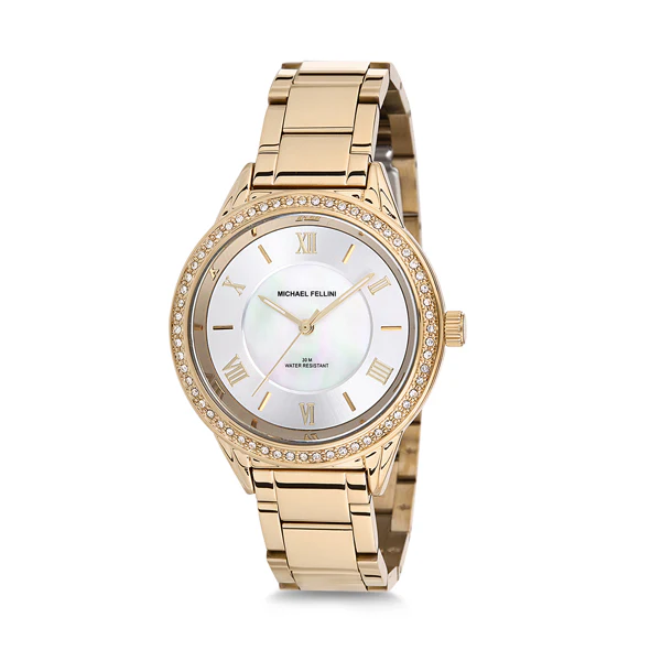 Michael Fellini Gold Stainless Steel Silver Dial Quartz Watch for Ladies - MF2144-3