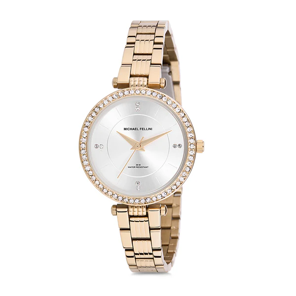 Michael Fellini Gold Stainless Steel Silver Dial Quartz Watch for Ladies - MF2162-3