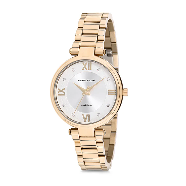 Michael Fellini Gold Stainless Steel Silver Dial Quartz Watch for Ladies - MF2175-3