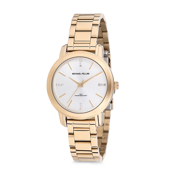 Michael Fellini Gold Stainless Steel Silver Dial Quartz Watch for Ladies - MF2176-3