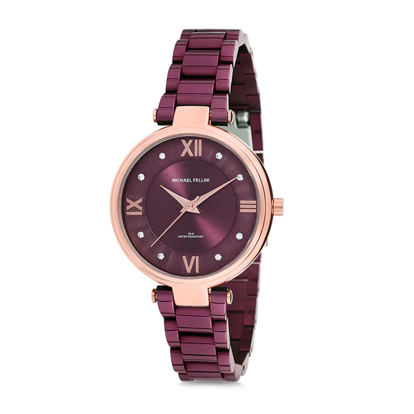 Michael Fellini Purple Stainless Steel Purple Dial Quartz Watch for Ladies - MF2175-6