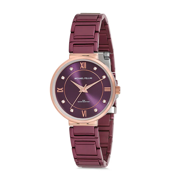 Michael Fellini Purple Stainless Steel Purple Dial Quartz Watch for Ladies - MF2179-6