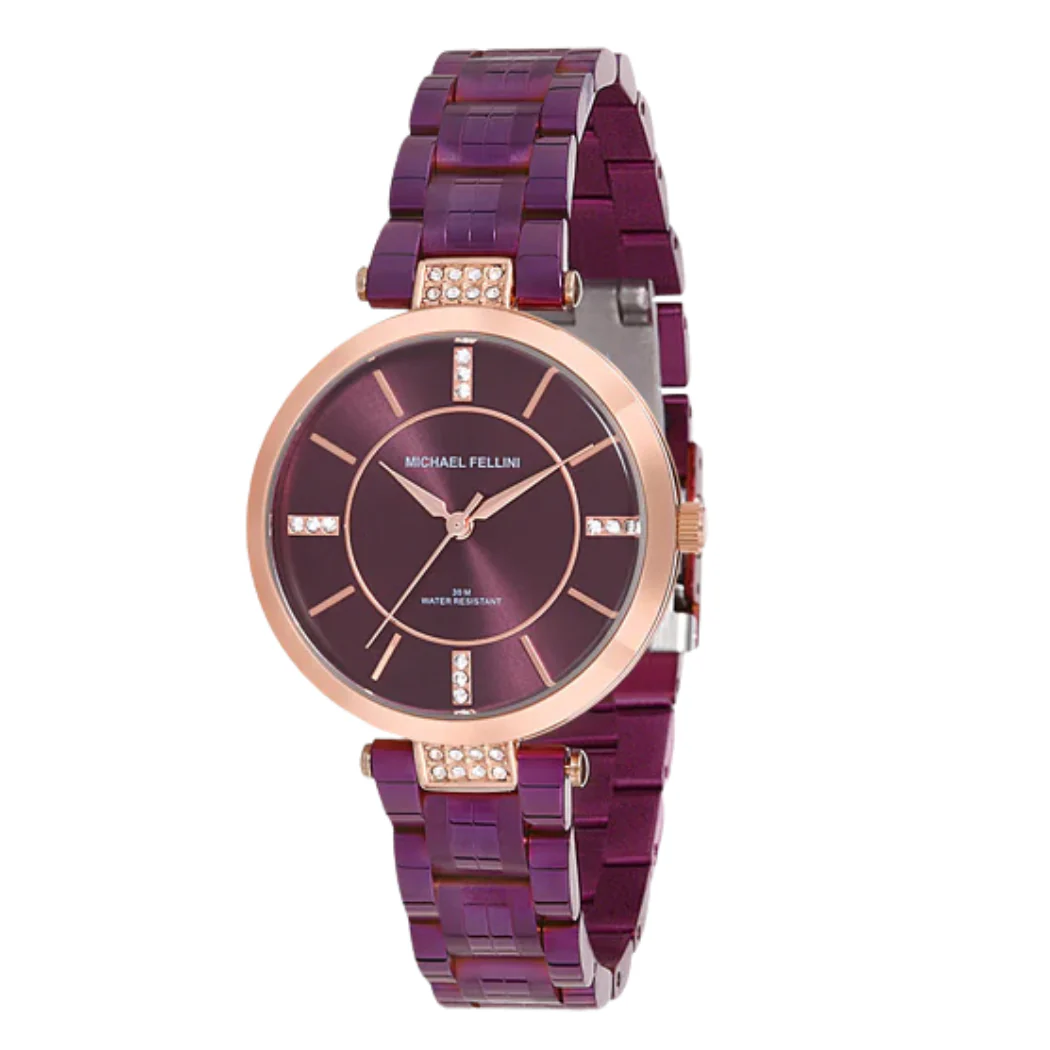 Michael Fellini Purple Stainless Steel Purple Dial Quartz Watch for Ladies - MF2194-6