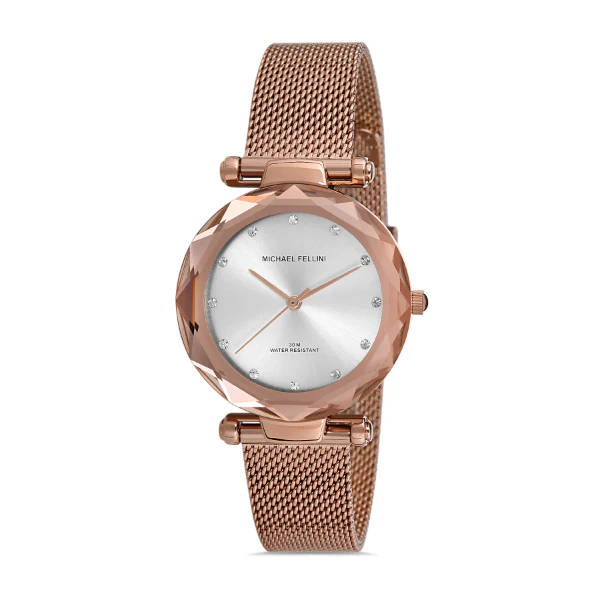 Michael Fellini Rose Gold Mesh Bracelet Silver Dial Quartz Watch for Ladies - MF2257-3