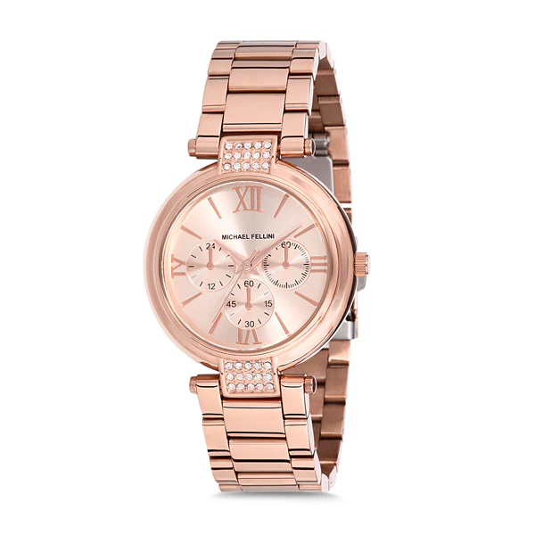 Michael Fellini Rose Gold Stainless Steel Rose Gold Dial Quartz Watch for Ladies - MF2186-3