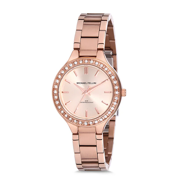 Michael Fellini Rose Gold Stainless Steel Rose Gold Dial Quartz Watch for Ladies - MF2197-3
