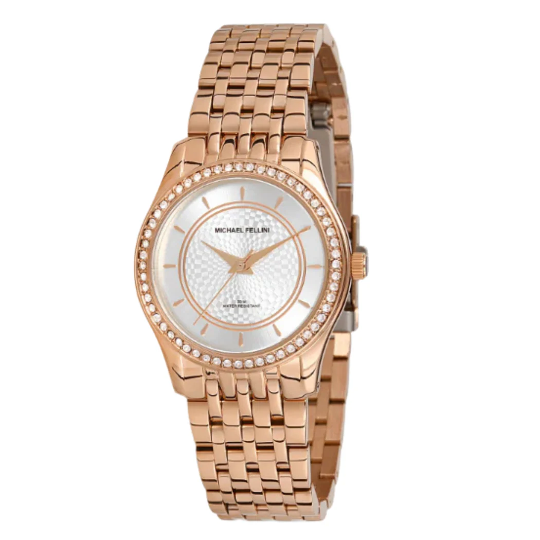 Michael Fellini Rose Gold Stainless Steel Silver Dial Quartz Watch for Ladies - MF2276-5
