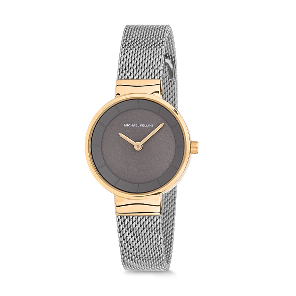 Michael Fellini Silver Mesh Bracelet Black Dial Quartz Watch for Ladies - MF1131-3