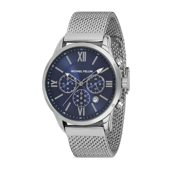 Michael Fellini Silver Mesh Bracelet Navy Blue Dial Quartz Watch for Gents - MF2253-2