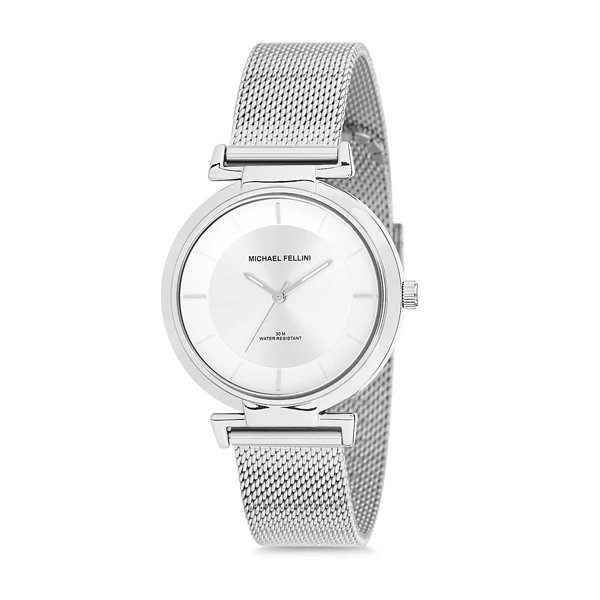Michael Fellini Silver Mesh Bracelet Silver Dial Quartz Watch for Ladies - MF2182-1