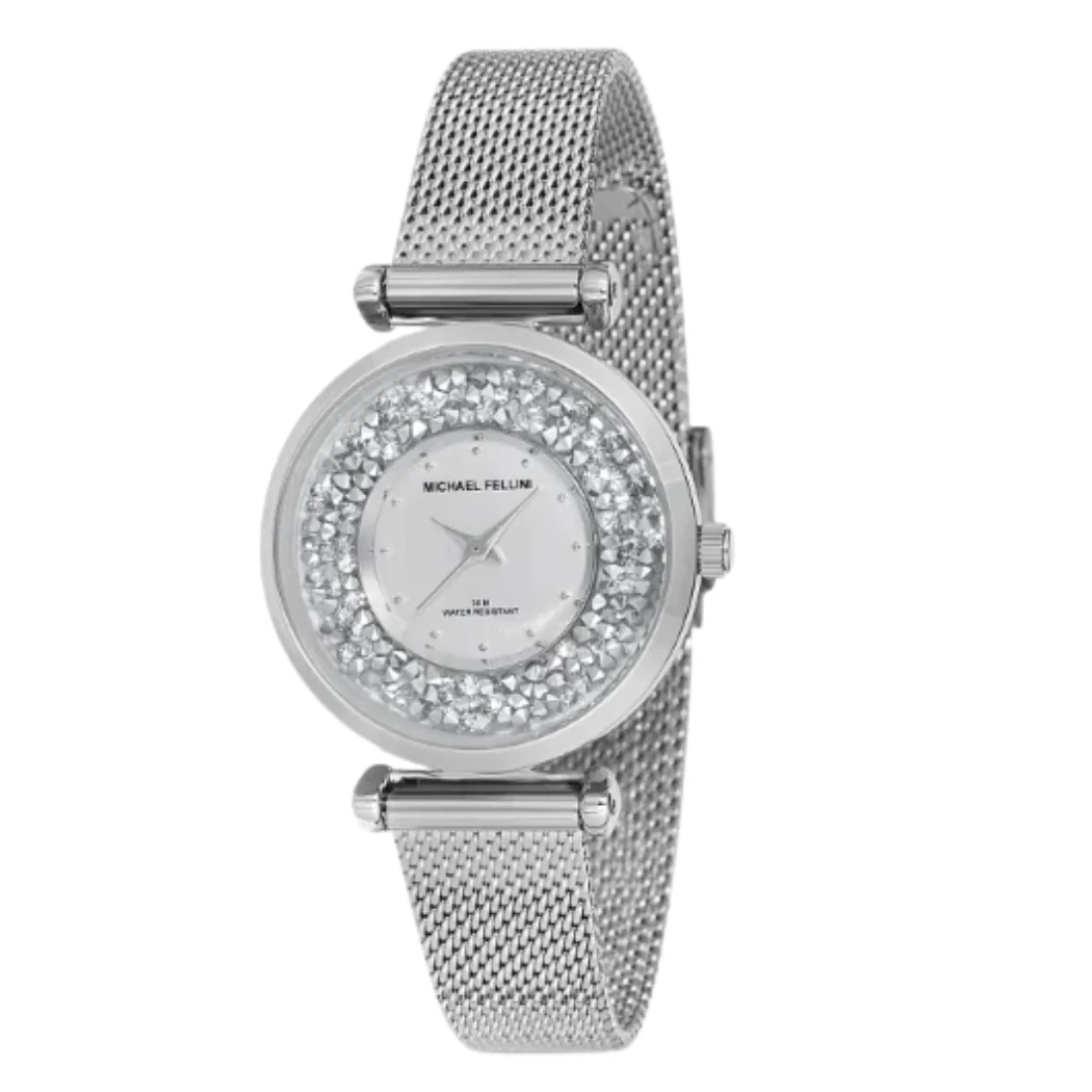Michael Fellini Silver Mesh Bracelet Silver Dial Quartz Watch for Ladies - MF2234-1