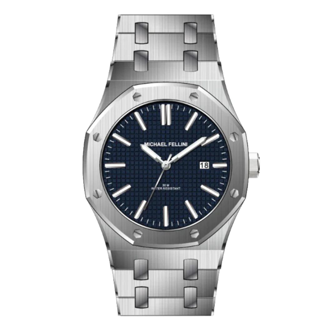 Michael Fellini Silver Stainless Steel Blue Dial Quartz Watch for Gents - MF2366-01