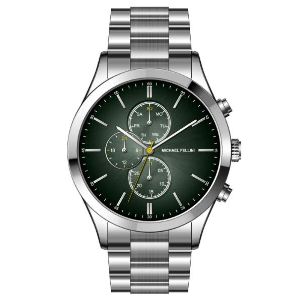 Michael Fellini Silver Stainless Steel Green Dial Chronograph Quartz Watch for Gents - MF-2351-03