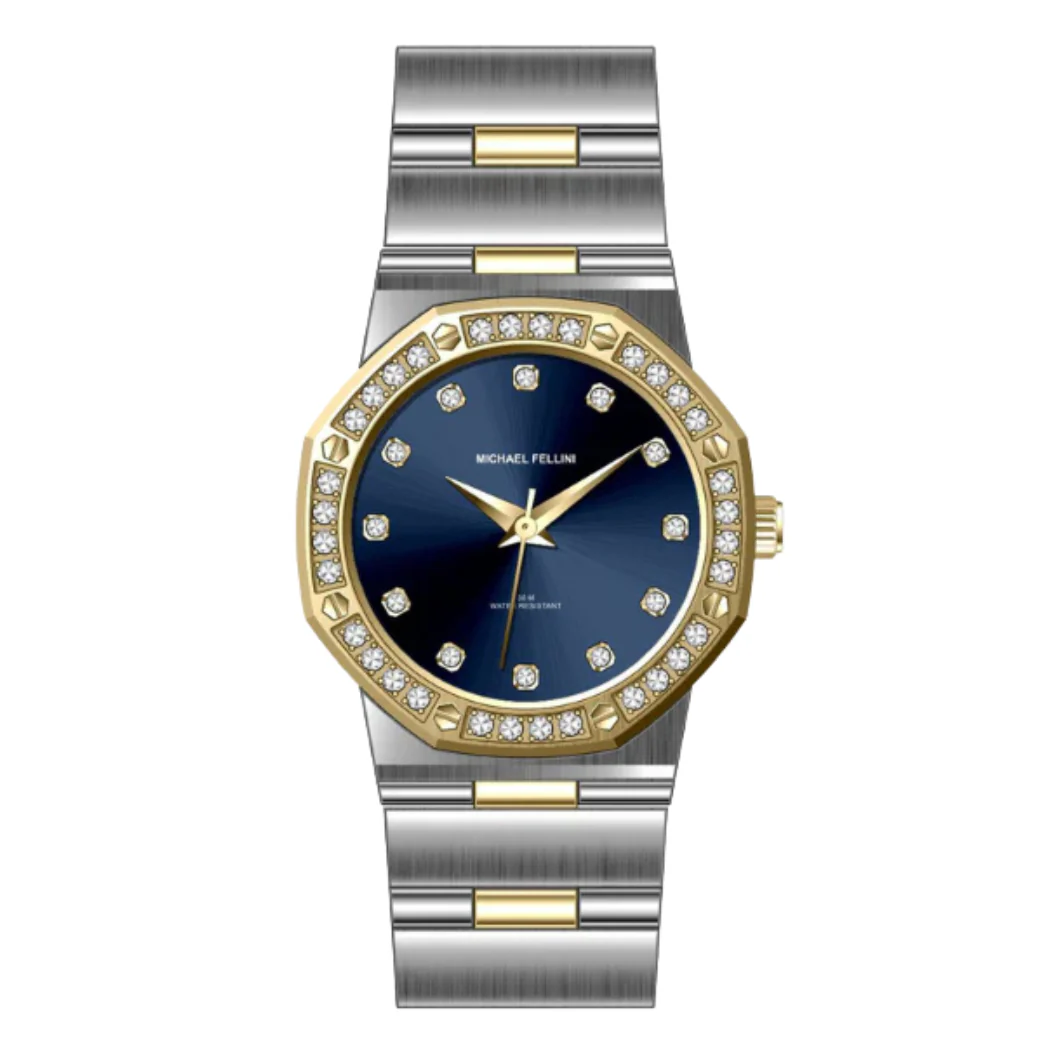 Michael Fellini Two-tone Stainless Steel Blue Dial Quartz Watch for Ladies - MF-2350-06