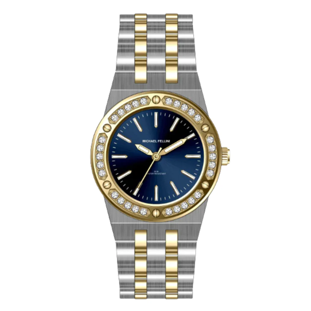Michael Fellini Two-tone Stainless Steel Dark Blue Dial Quartz Watch for Ladies - MF2360-06