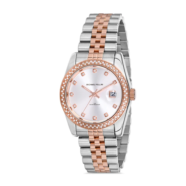 Michael Fellini Two-tone Stainless Steel Silver Dial Quartz Watch for Ladies - MF2222-5