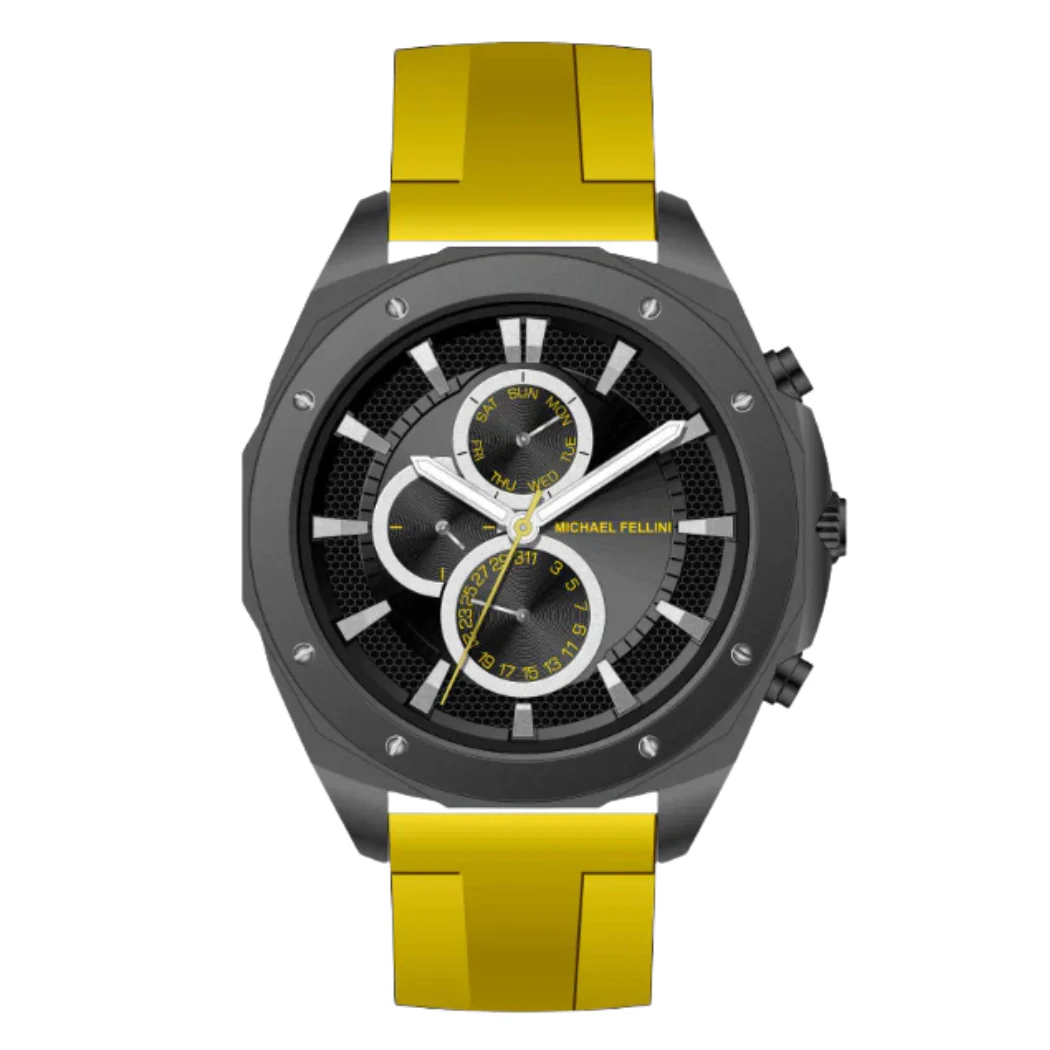 Michael Fellini Yellow Silicone Strap Black Dial Chronograph Quartz Watch for Gents - MF-2344-04