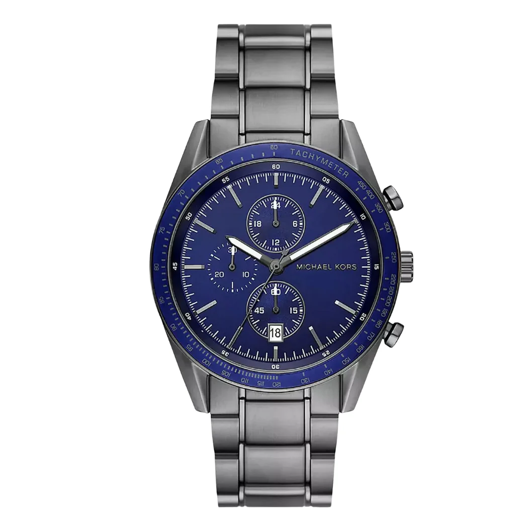 Michael Kors Accelerator Grey Stainless Steel Blue Dial Chronograph Quartz Watch for Gents - MK9111