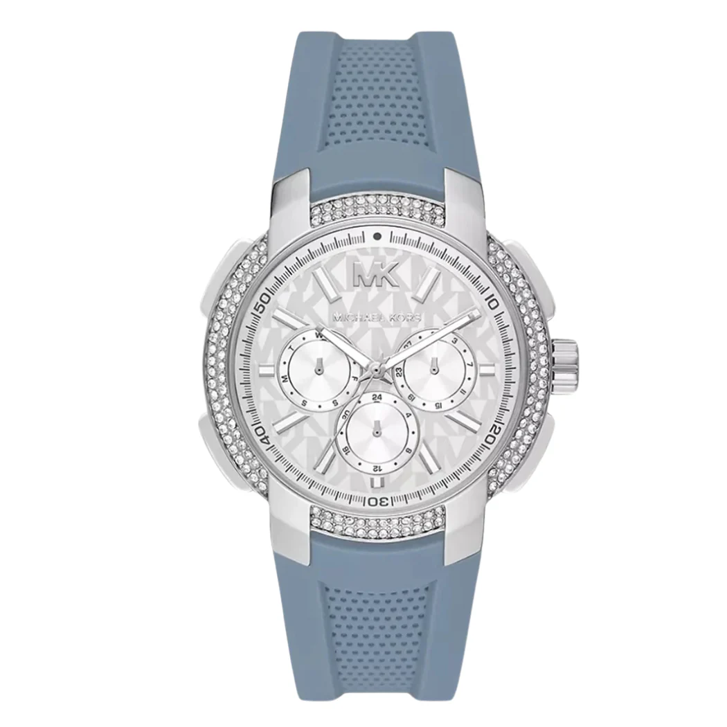 Michael Kors Blue Silicone Strap Silver Dial Chronograph Quartz Watch for Ladies - MK7220