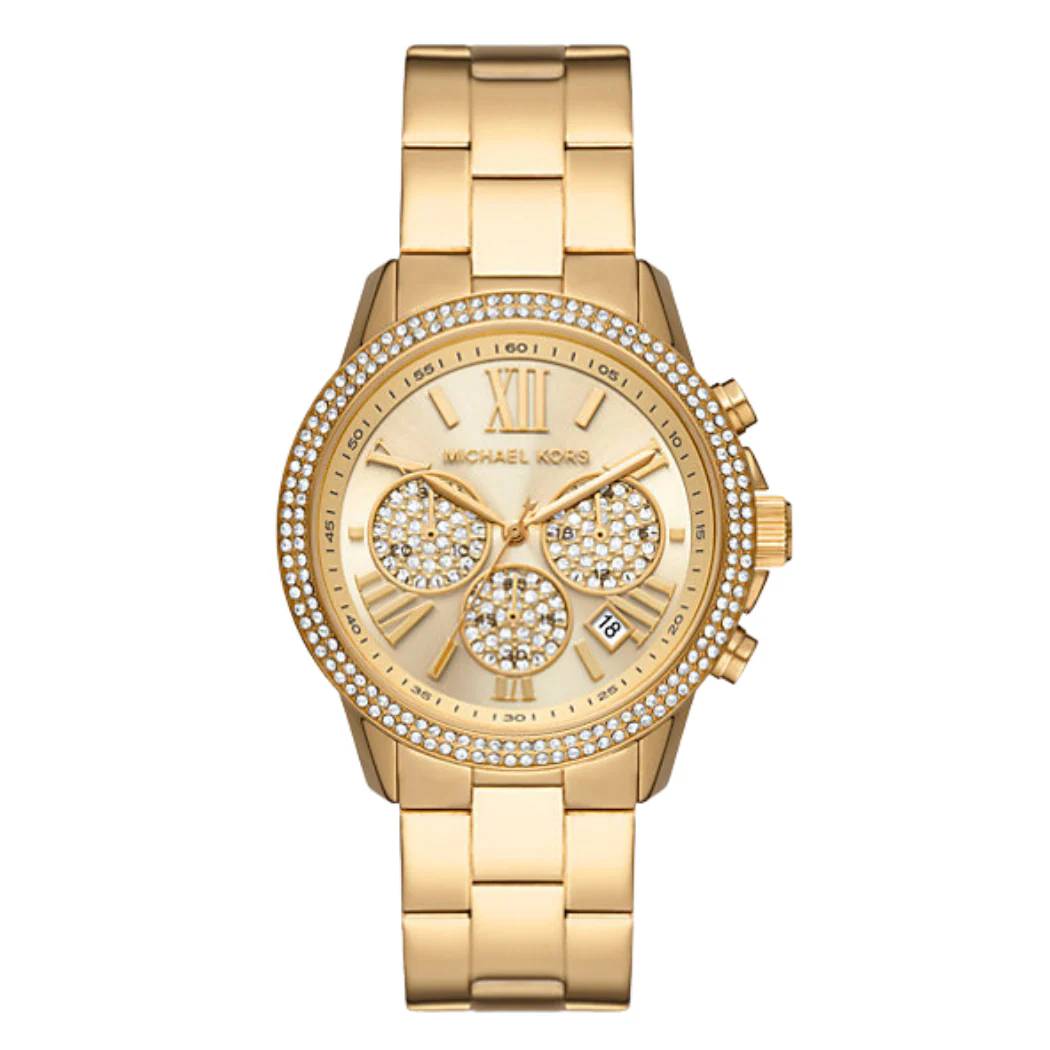 Michael Kors Bryn Pave Gold Stainless Steel Gold Dial Quartz Watch for Ladies - MK-7199