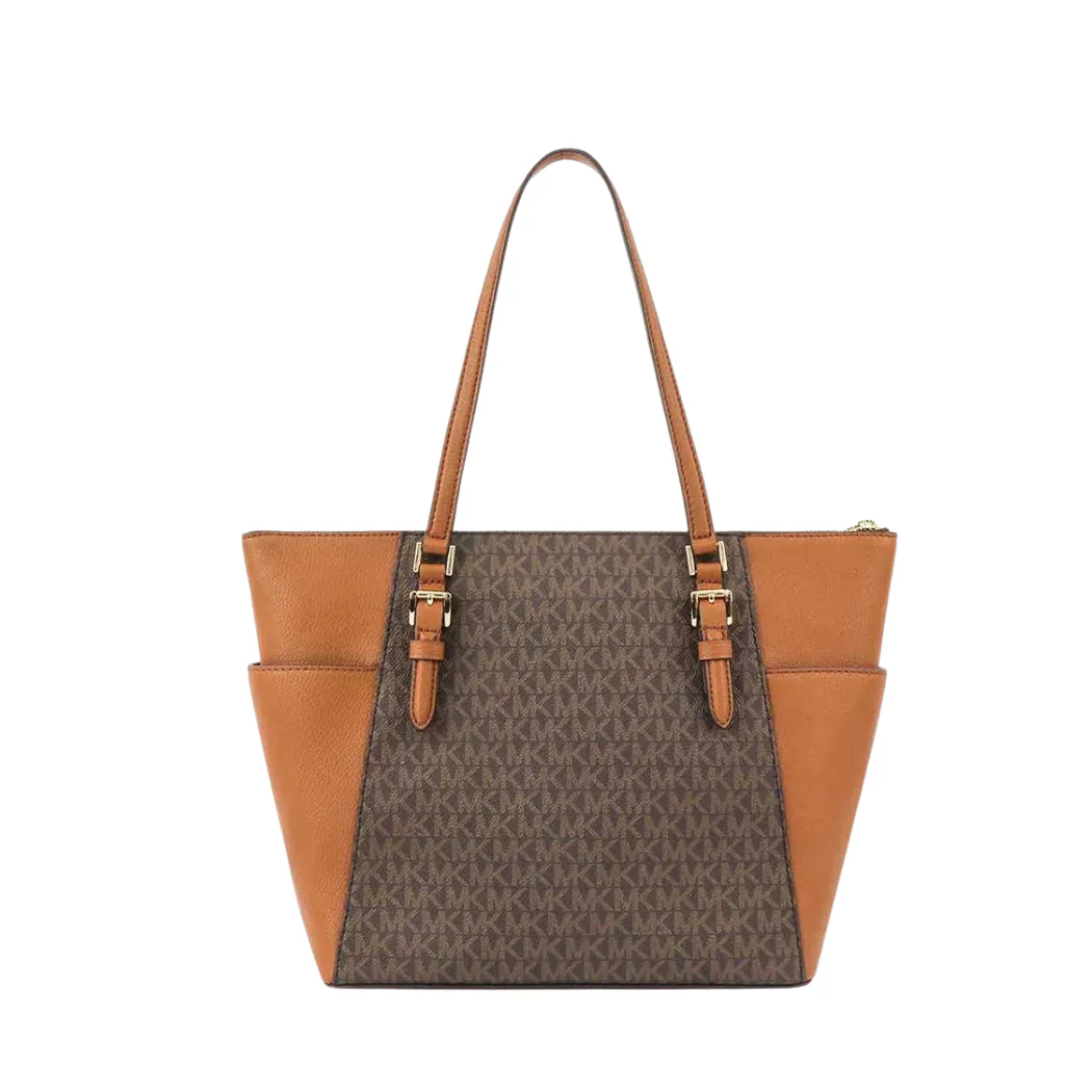 Michael Kors Charlotte Large Top-Zip Tote – Brown Monogram Canvas & Leather Trim (Style 35T0GCFT3B) - Image 2
