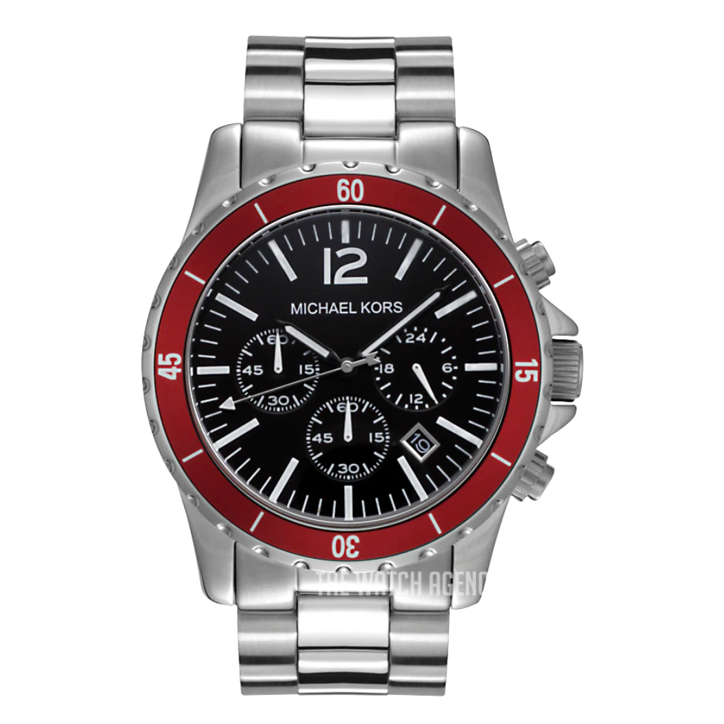 Michael Kors Classic Silver Stainless Steel Black Dial Chronograph Quartz Watch for Gents - MK8122