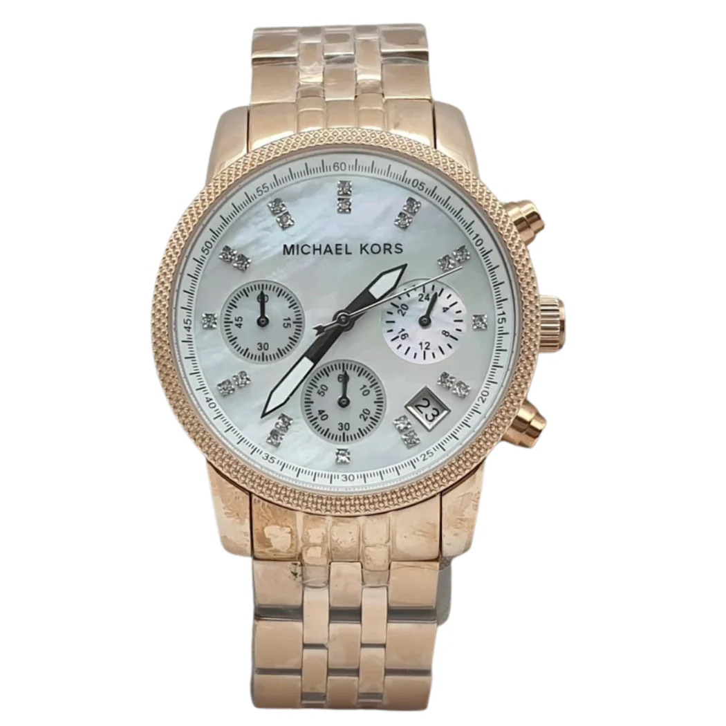Michael Kors Damen Rose Gold Stainless Steel Silver Dial Chronograph Quartz Watch for Ladies - MK5026 - Image 2