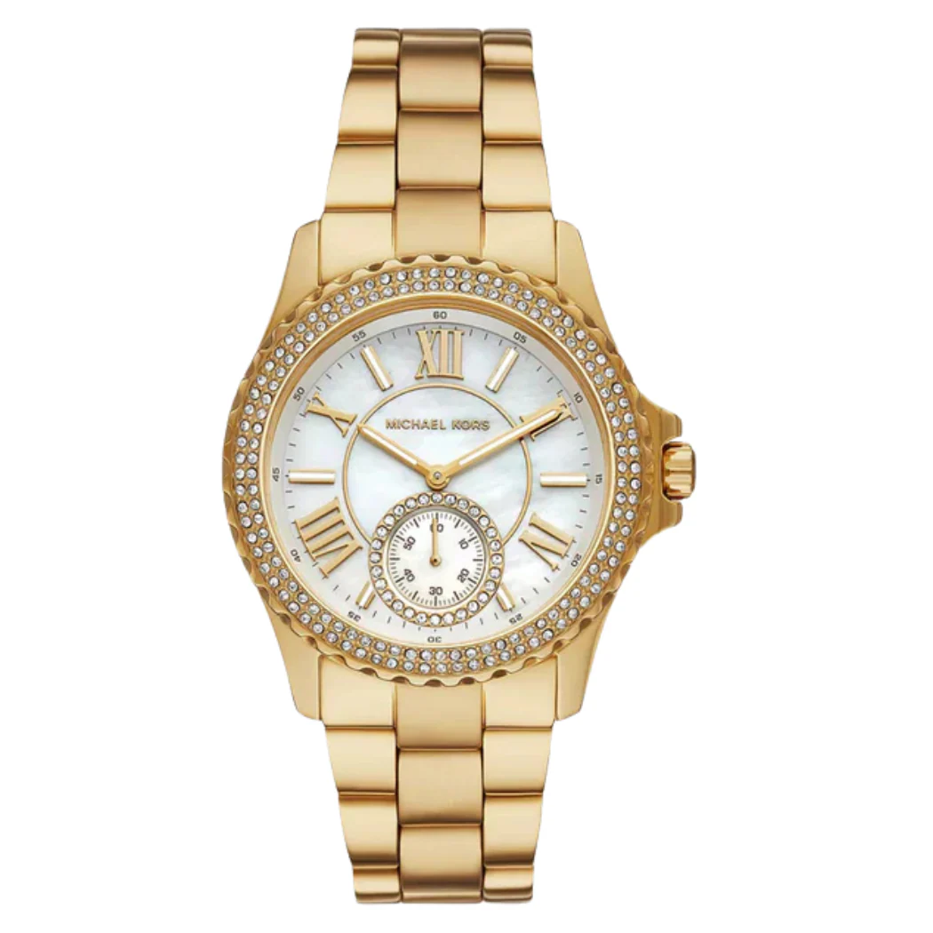 Michael Kors Everest Gold Stainless Steel Mother Of Pearl Dial Quartz Watch for Ladies - MK-7401